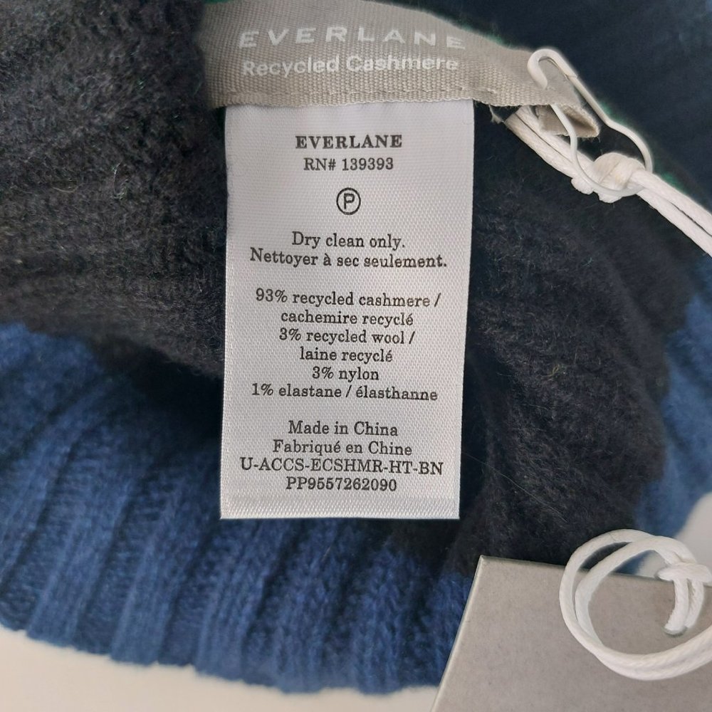Everlane Cashmere Beanie Unisex NEW Blue Green Striped Knit Hat Holiday Gift NWT - Picture 6 of 10